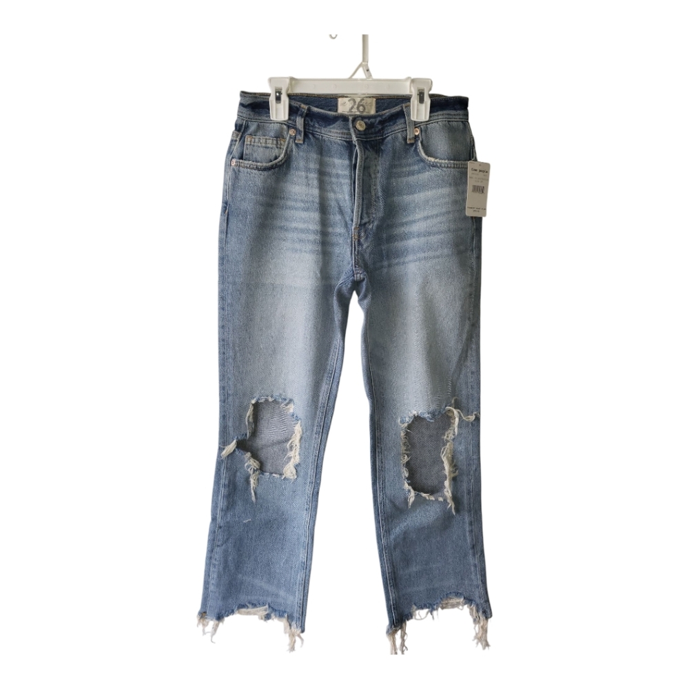 Free People Distressed High Rise‎ Button Fly Jeans Size 26 New Baggy